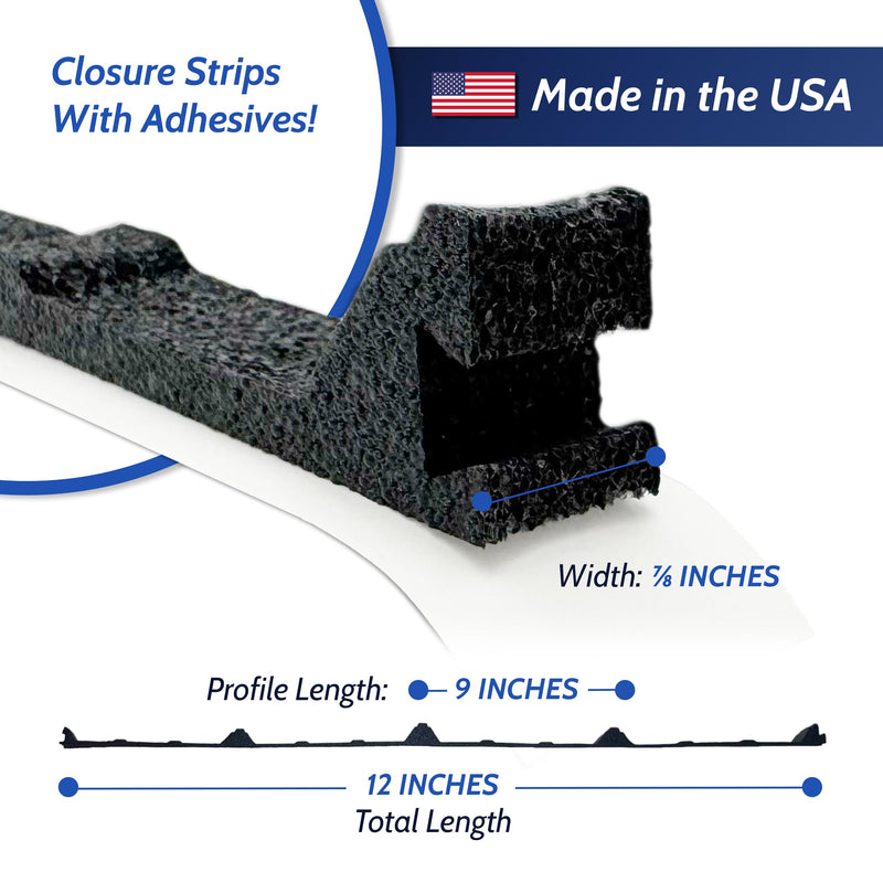Duco Classic Rib Foam Closure Strips 3ft Long, 9" Rib Spacing - 20 Pack of USA-Made Black Inner Foam Closure Strips for Metal Roofing Panels - Blocks Gaps, Moisture, Noise, & Dust (with Adhesive)