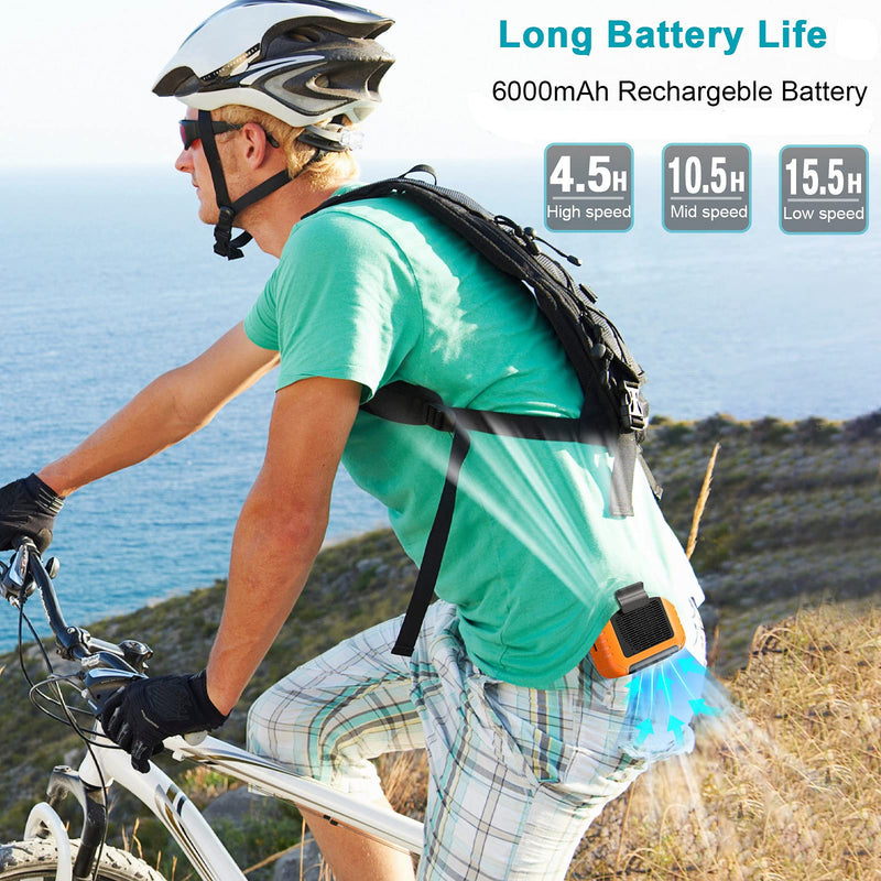 Portable Mini Waist Fan Rechargeable with 23H Working Time, 6200 RPM Strong Airflow, 3 Speed Levels, Belt Shirt Fan Clip on Waist Portable Cooling device for Blue Collar,Outdoor Working,Jobsite Orange