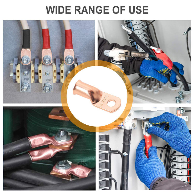 SVAAR 20pcs Battery Cable Ends Kit 1/0 AWG 2/0 AWG Copper Lugs 0 Gauge 00 Gauge Battery Cable Lugs with 3/8" and 5/16" Stud Heavy Duty Wire lugs Ring Terminal Connectors with 3:1 Heat Shrink Tube 00 Gauge 0 Gauge Bare Pure Copper