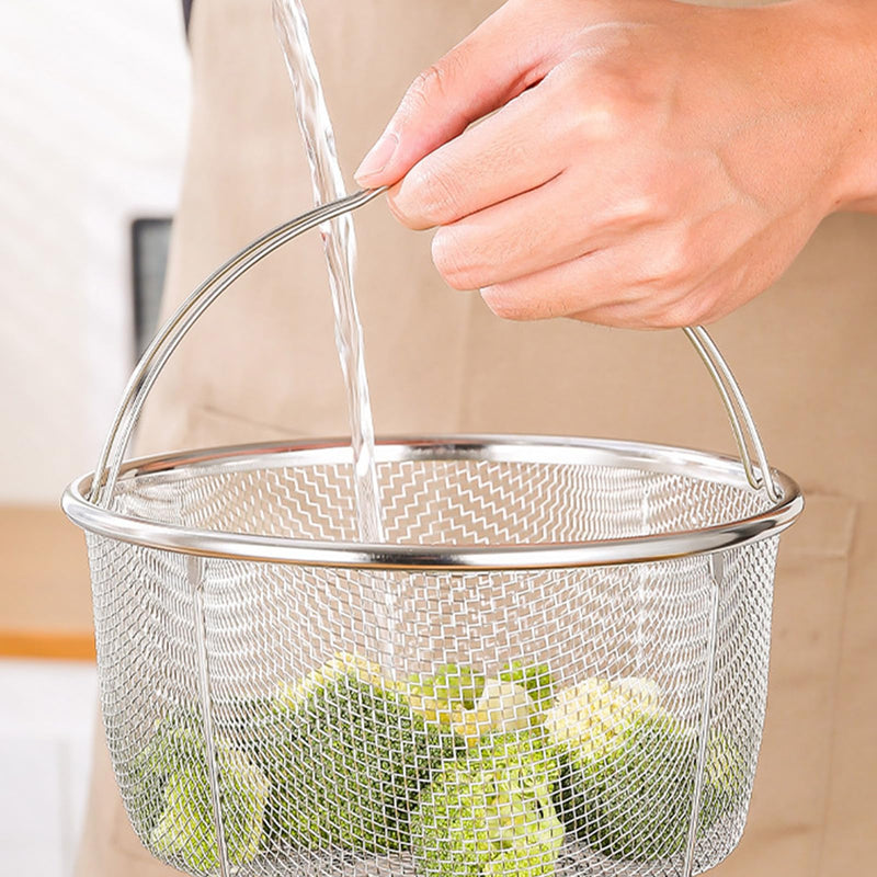 Mesh Steamer Basket for Sturdy Stainless Steel Steamer Insert Basket, Mesh Net Strainer and Insert for Pressure Cookers and Pots for Washing Fry Steam (7.8in)
