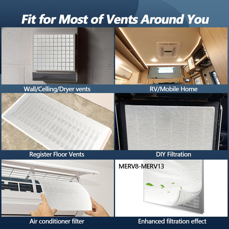 Air Vent Filter 20x100 Inch, Cut to Fit (50+filters) Air Filter, Electrostatic Filter Media with 36 Inch Adhesive Tape and 48pcs Velcro for Air Vent, Air Conditioner, HVAC, Registers and Grilles 20" x 100"(White) - NewNest Australia