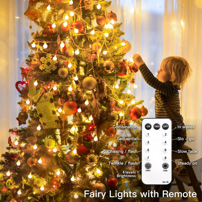 suddus String Lights for Bedroom, 33ft 100 Led Connectable Globe String Lights Indoor, Hanging Fairy Lights Plug in with Remote for Kids Room Dorm Classroom Outdoor Christmas Tree Decor, Warm White 100 LED CONNECTABLE - PLUG
