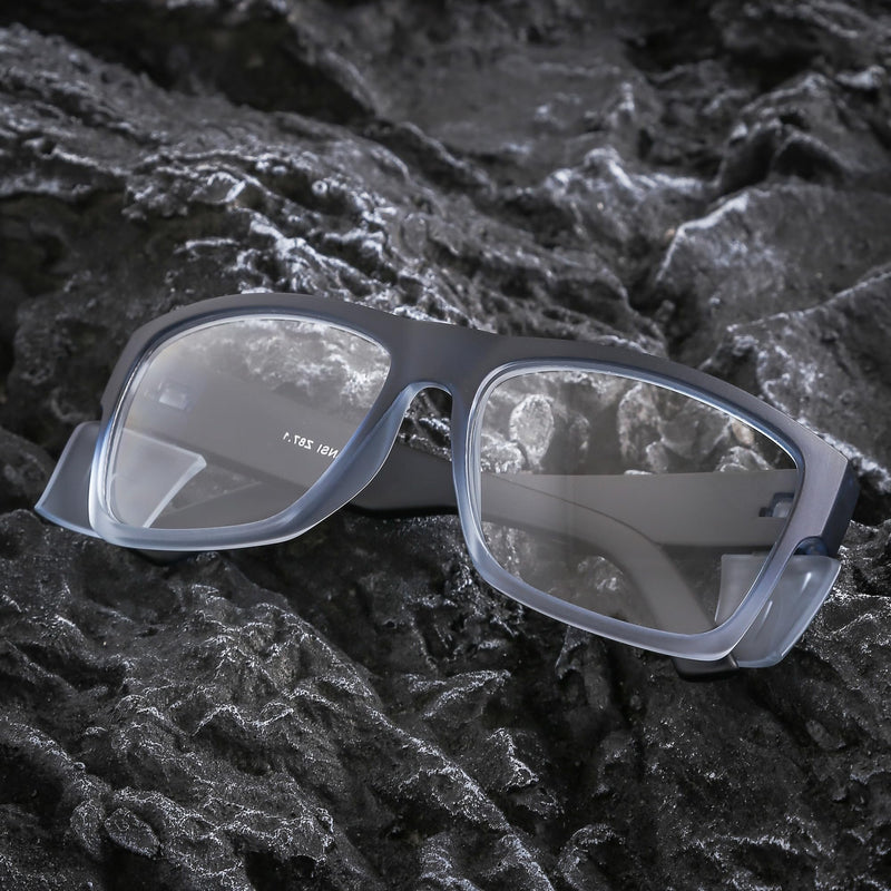 Photochromic Anti Bluelight UV400 Auto-Darkening Clear to Smoke Lens Transitional ANSI Z87.1 Safety SunglassesGlasses Matte Clear Blue