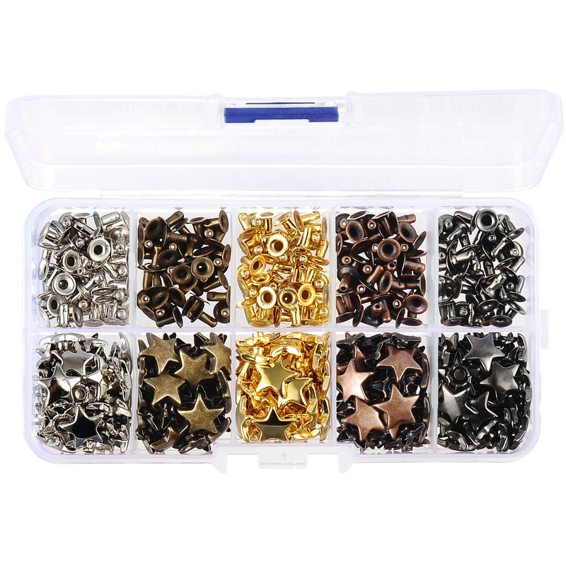 200 Sets 12MM Mixed Color Star Rivets for Leather Star Rivet Studs Kit Garment Rivets Leather Rivets Studs and Spikes for Leather Craft Clothing Bags Belts Dog Collar Shoes DIY Rivets 15/32 Inch Mixed in Box