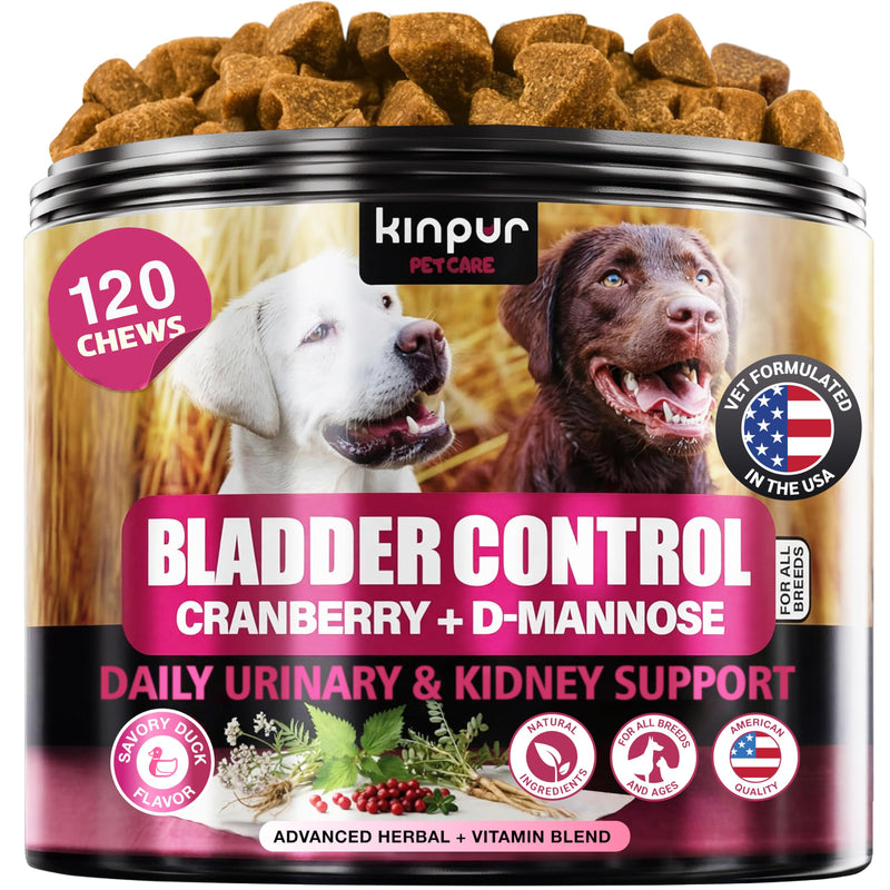 Dog UTI Support Chews with Cranberry & D-Mannose – Cranberry Supplement for Dogs, Urinary Tract & Bladder Support for Dogs, Dog Bladder Control, Kidney Health, Soft Duck Chews, 120 Bites
