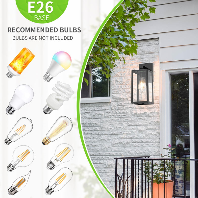 MAXvolador Outdoor Wall Sconce, Exterior Waterproof Wall Lantern Light Fixtures, Black Porch Lights with Toughened Glass Shade, Anti-Rust E26 Socket Front Door Wall Mount Lighting, 2 Pack Large - NewNest Australia