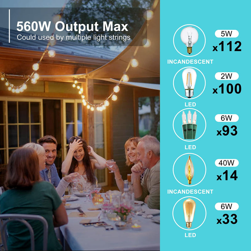 Outdoor Dimmer for String Lights, 560W Outdoor Dimmer Plug with Timer, IP65 Weatherproof Plug-in Dimmer Switch, 100FT Wireless Remote Control Dimmer for Led Lights or Lamp Patio, Christmas Lights Black T5