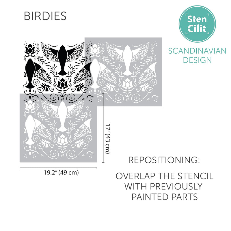 STENCILIT Birdies Large Wall Stencil for Painting - 17x19in Stencil