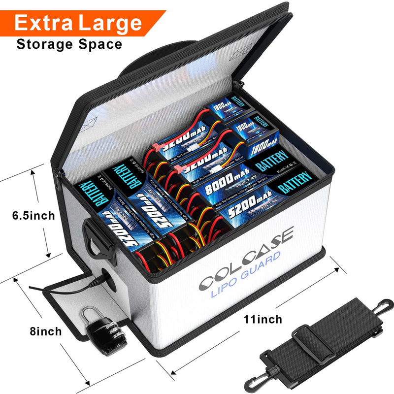 COLCASE Lipo Safe Bag Fireproof Explosionproof wtih Combination Lock Battery Storage and Charging Upgraded Silicone Coated Fireproof Bag (11 x 8 x 6.5 in) Large (11.0 x 8.0 x 6.5 inches)