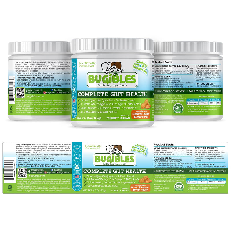 Probiotics for Dogs with Cricket Powder - Dog Probiotic Chews for Complete Gut Health (Pre, Pro & Post Biotics) - All-Natural Ingredients for Dogs Digestive Health, Allergy and Immune Support