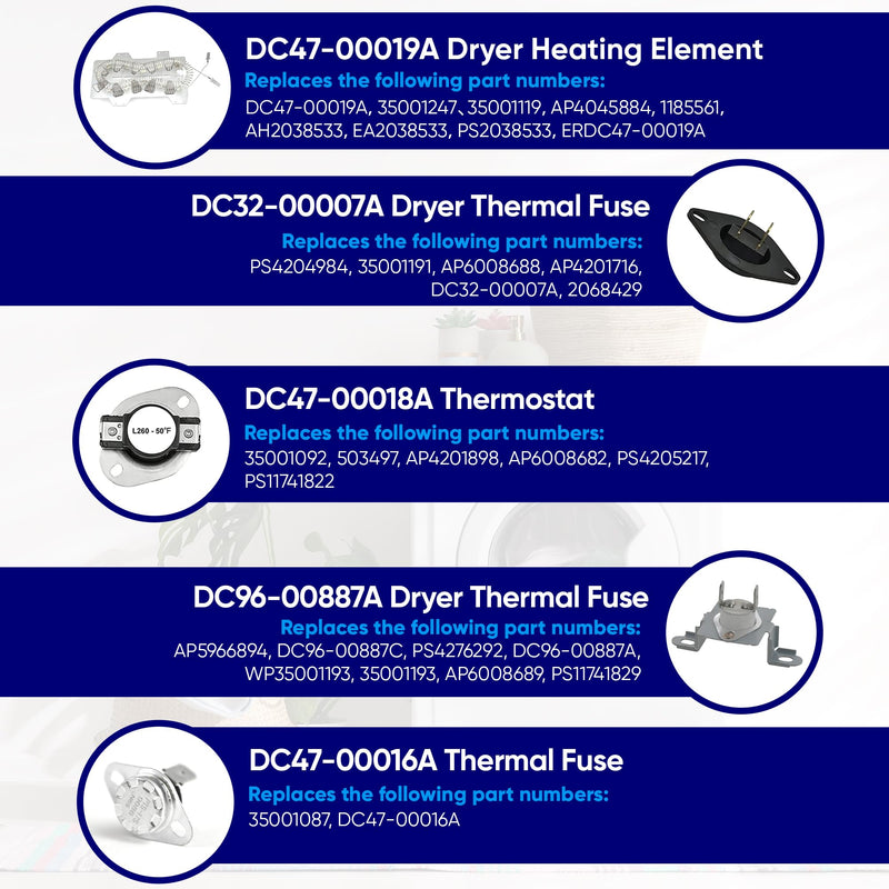 Dryer Heating Element Kit for Samsung Dryer, Thermal Fuse