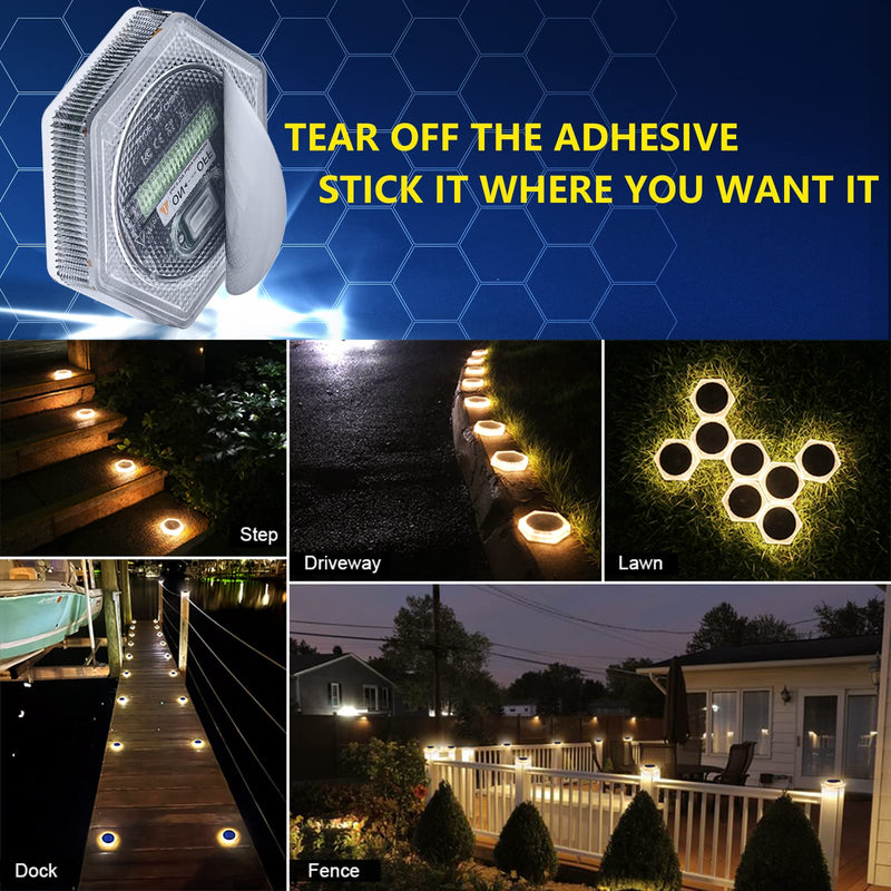 YiLaie Solar Deck Dock Lights Hexagon Warm White Step Lights Outdoor Waterproof Solar Powered for Driveway Post Fence Stairs Yard Patio Pathway Porch 6 Packs 6 Pack-Hexagon