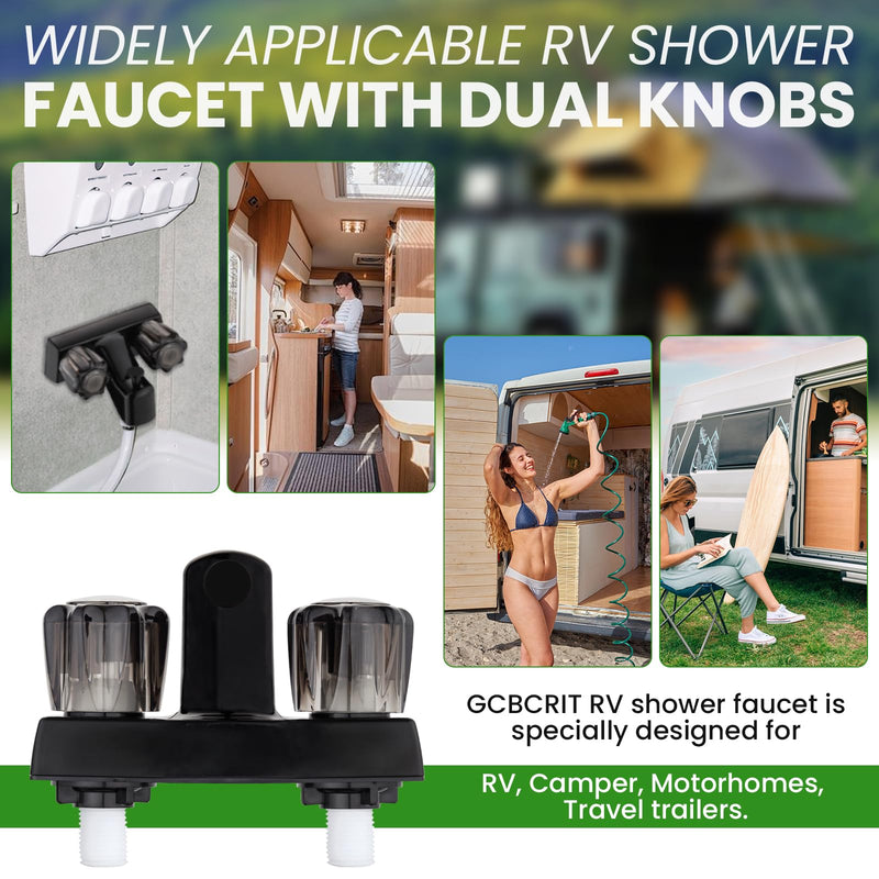 RV Shower Faucet, RV Bathtub Faucet with Shower Diverter, 4” Shower Valve Diverter Assembly Kit, Camper Shower Faucet, RV Shower Valve for RV Camper Van Travel Trailer Motorhome (Black) Black