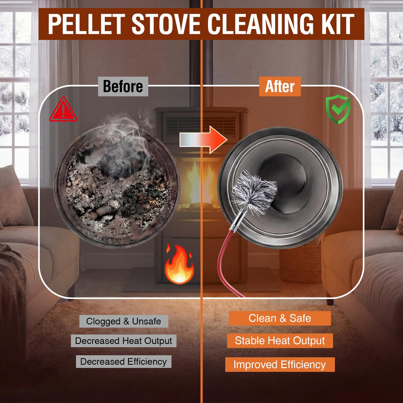 3 Inch Pellet Stove Pipe Cleaning Brush Kit, 10 FT Flexible Steel Rod 3" Brush Head