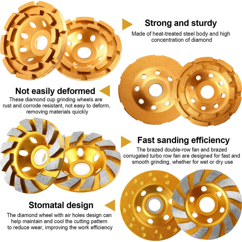 Mudder 4 1/2 Inch Concrete Grinding Wheel 2 pcs Double Row Diamond Grinding Wheel 4 Inch 12 Segment Turbo Row Grinding Wheel Angle Grinder Disc for Grinder Polishing and Cleaning Stone Elegant Style 2.0