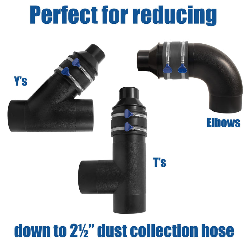 4 inch to 2-1/2 inch Reducer with 4 inch Flexible Cuff Rubber Coupler Fitting and Stainless Steel Hose Clamps with Turn Key Thumb Screw to Tighten & Loosen with Steel Turnkey Clamps