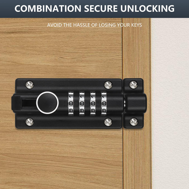 Bolt Lock Gate Locks for Outdoor Fence Zinc Alloy Slide Lock 4 Inch Outdoor Keyless Gate Lock with 12 Screws Includes 6 Anti-Theft Screws Gate Lock with Code for Room Doors Cabinets Pool Doors