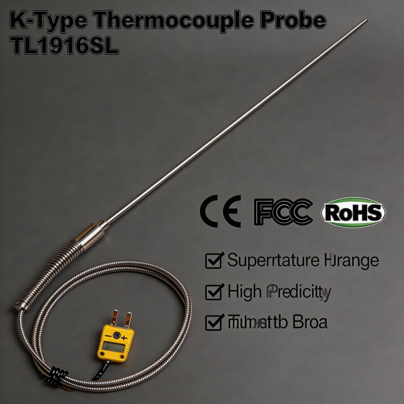 K-Type Thermocouple Probe TL1916SL -50°F~1100°F Range Ultra-Thin 0.06in x 40in Long High Temp Sensor for Furnace Lab, Automotive Cooking