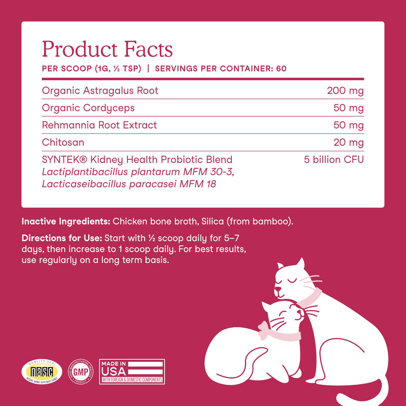 Fera Pets Cat Kidney Support Powder with Antioxidants & Probiotics - Enhances Renal Health & Function - Promotes Regular Detoxification - 60 Scoops