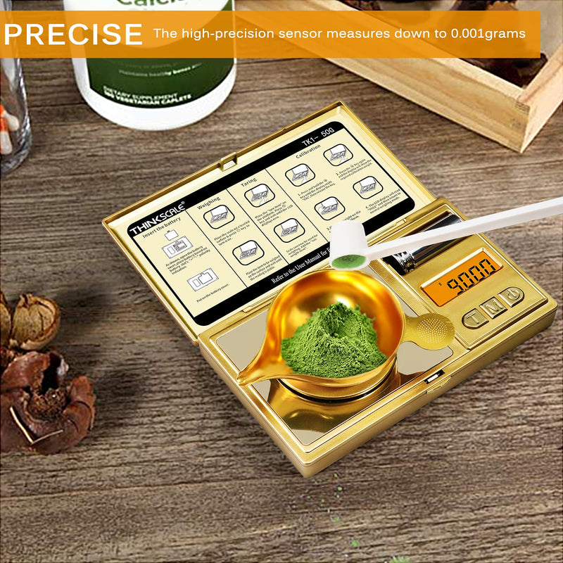 THINKSCALE 50g/0.001g Digital Milligram Scale, Gold Mg Scale with 50g Calibration Weight, Powder Scale for Reloading, Micro Gram Scale, Miligram Scale for Powder Medicine