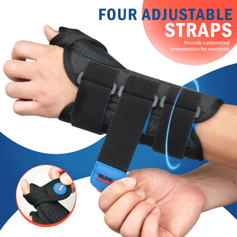 FEATOL Carpal Tunnel Wrist Brace Night Support, Wrist and Thumb Brace for Dequervain's Tenosynovitis, Tendonitis, Arthritis, Thumb Spica Splint Right Hand-Small/Medium-Women and Men Small/Medium(Pack of 1) Right Hand-Black Blue