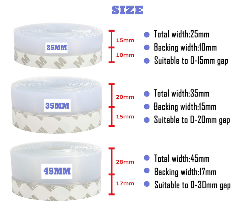 Weather Stripping Door Seal Strip,Door Strip Bottom for Doors Silicone Sealing Sticker Adhesive for Doors and Windows Gaps of Anti-Collision Silicone 5M/16FT (25MM, Transparent) 25mm