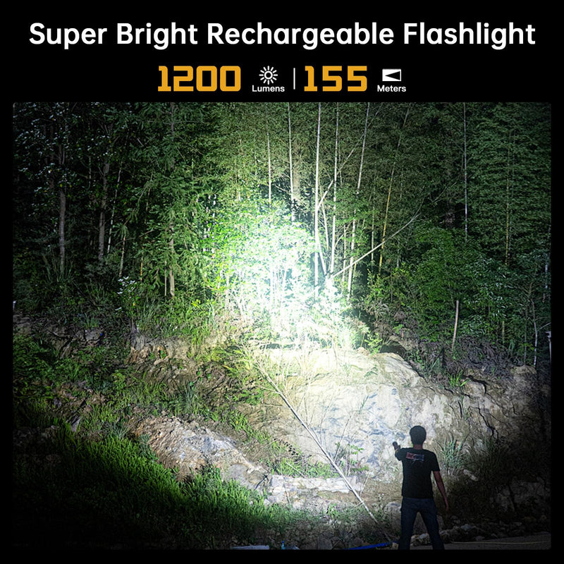 Wurkkos FC11C Led Flashlight Rechargeable High Lumen 1200, Small Powerful Flashlight USB C, Super Bright EDC Flashlight IP68 Waterproof, 155Meters Beam Distance, 90 High CRI (5000K) FC11C Black 5000K