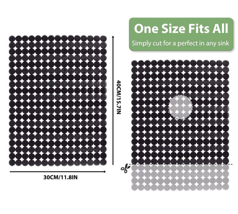 Qulable 2Pack Kitchen Sink Mat for Stainless Steel/Ceramic Sinks, PVC Eco-friendly Protectors for Bottom of Kitchen Sink, Adjustable, Fast Draining, Dots Design, 11.8x15.7 (Black) Black