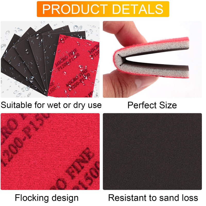 24 Pcs 320-2500 Grit Sanding Sponge Set, Ultra Fine Foam Sanding Pads, Wet Sanding Paper, Sanding Sponges for Wood, Drywall Sanding Sponge, Soft Foam Sand Block for Model, Metal, Furniture Polishing