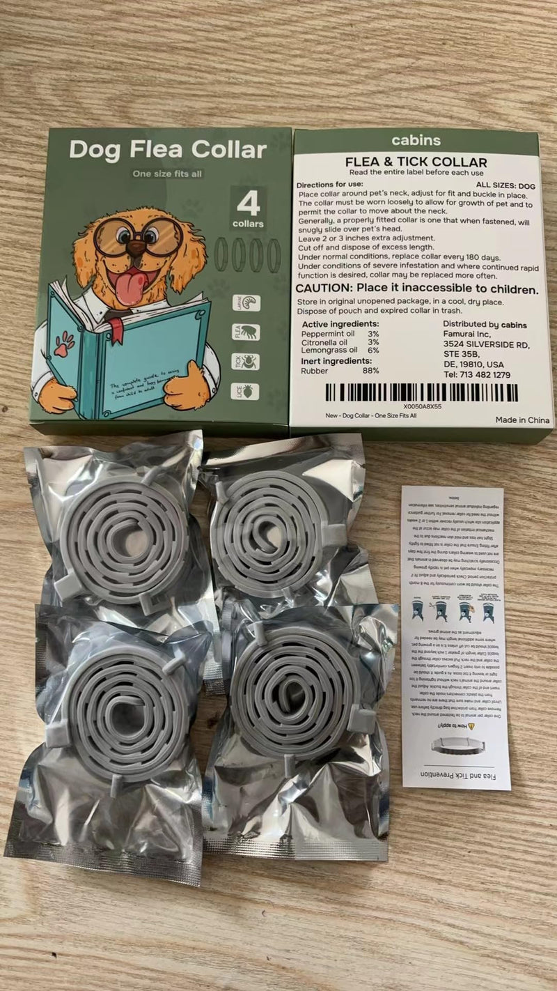 cabins Flea and Tick Prevention for Dogs - Flea Collar - 4 Count - Adjustable