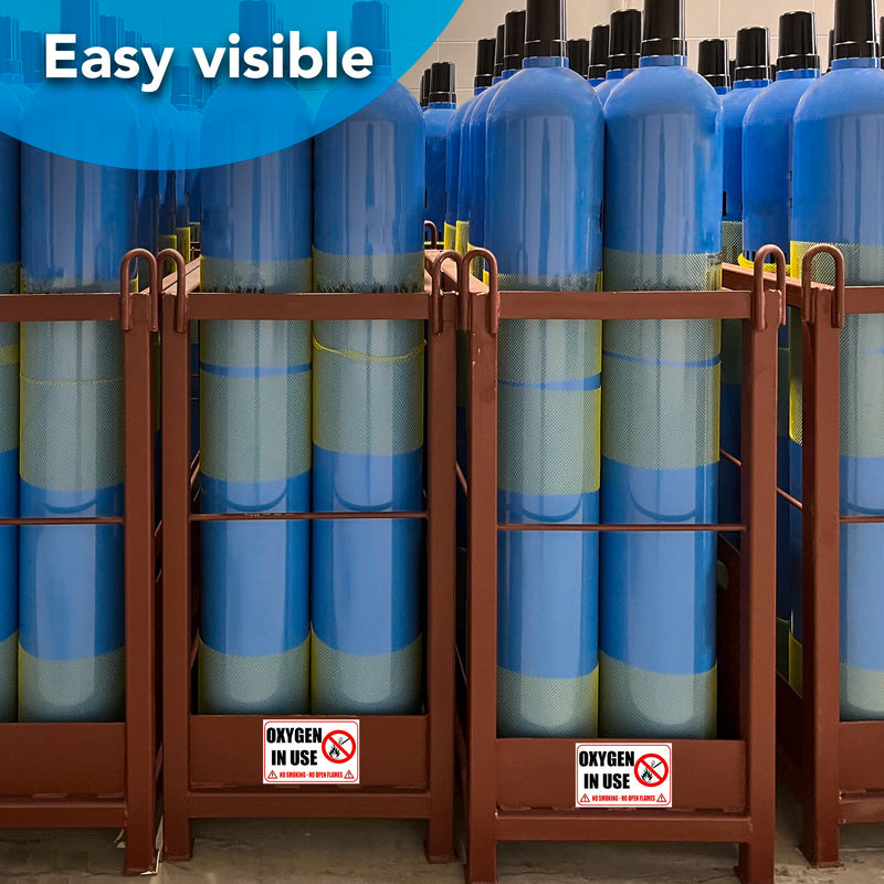 2 PC Oxygen in Use Sign - 4x6 Vinyl No Smoking No Open Flames Oxygen Stickers for Door Indoor/Outdoor