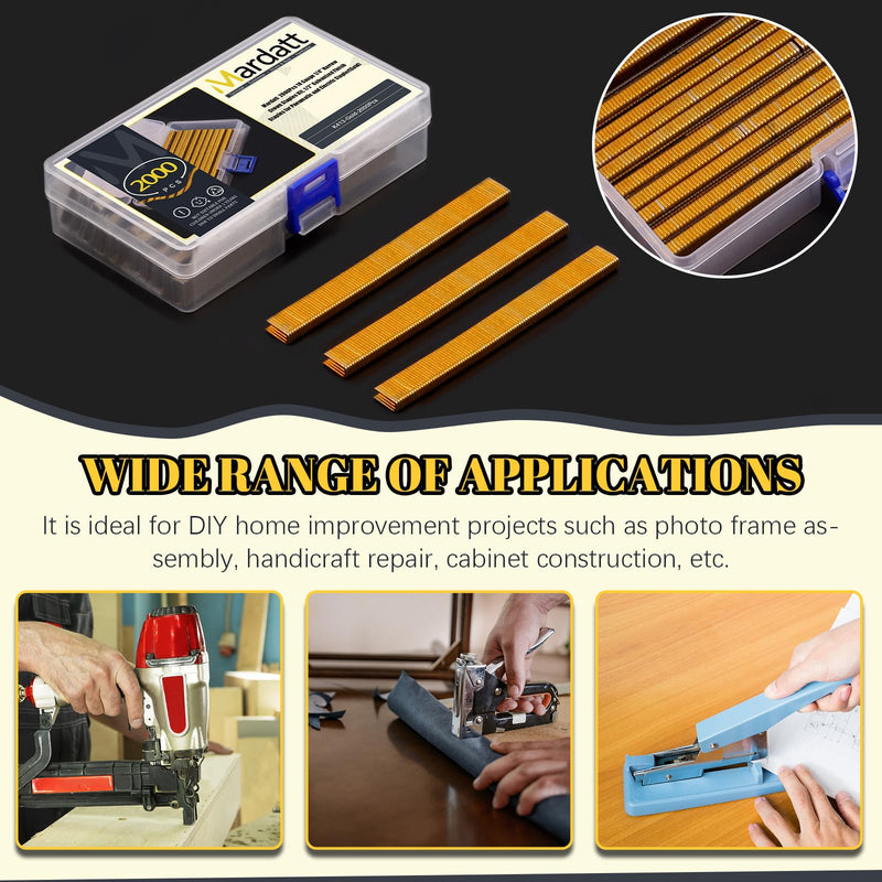 2000Pcs 18 Gauge Narrow Crown Staples, 1/2" Galvanized Finish Staples Heavy Duty Narrow Staples for Pneumatic or Electric Stapler(Gold) 1/2"
