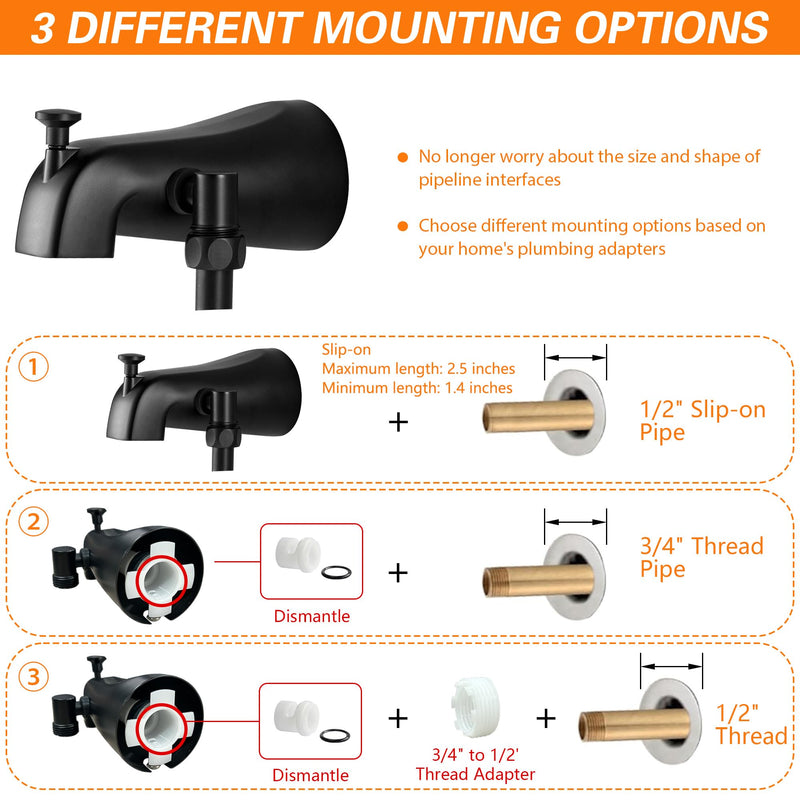 Tub Spout with Diverter, Matte Black Bathtub Spout with Diverter Bath Tub Faucet Set with ON/OFF 5 Modes Shower Sprayer