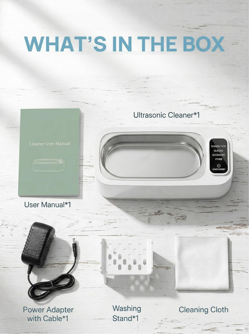 Ultrasonic Jewelry Cleaner 304 Stainless Steel Tank Ultrasonic Cleaner Machine for Razors,Eyeglasses,Watch Straps,Rings,Lighting-Assisted Cleaning Function