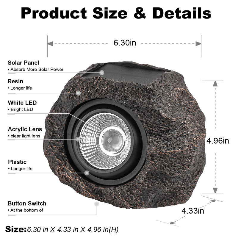 Solar Garden Rock Lights Outdoor - IP65 LED Waterproof Solar Spotlight, Solar Powered Landscape Path Decorative Garden Stone Lights for Pathway, Walkway, Yard, Patio (2 Pack) 2Pack-Bronze