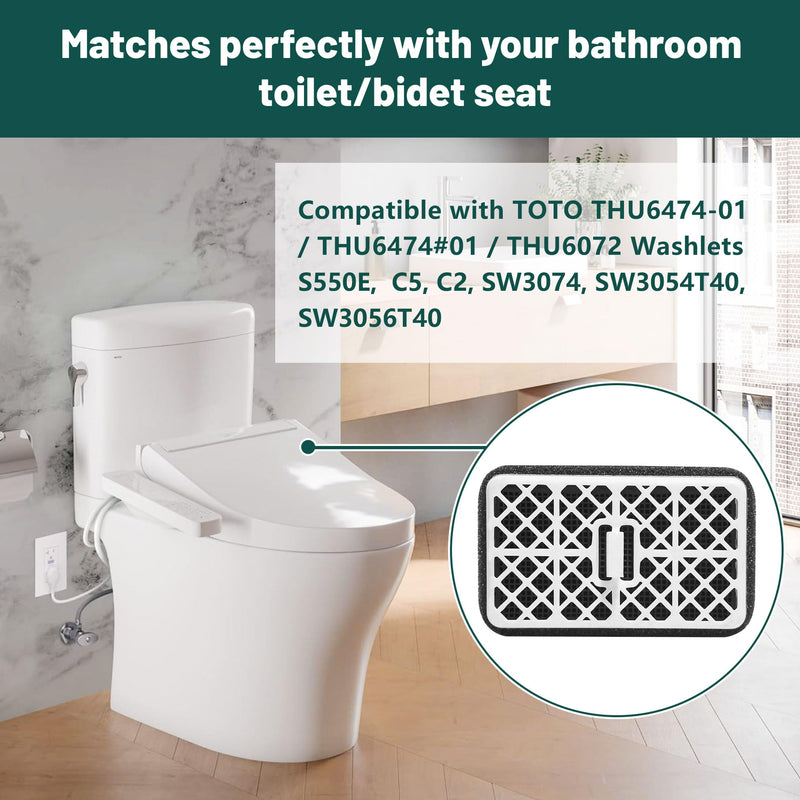2 Pack Washlet Deodorizer Filter Compatible with TOTO THU6474-01/THU6474#01 THU6072 Washlets S550E C5 C2 SW3074 SW3054T40 SW3056T40, Bathroom Toilet Carbon Filter 2 pack