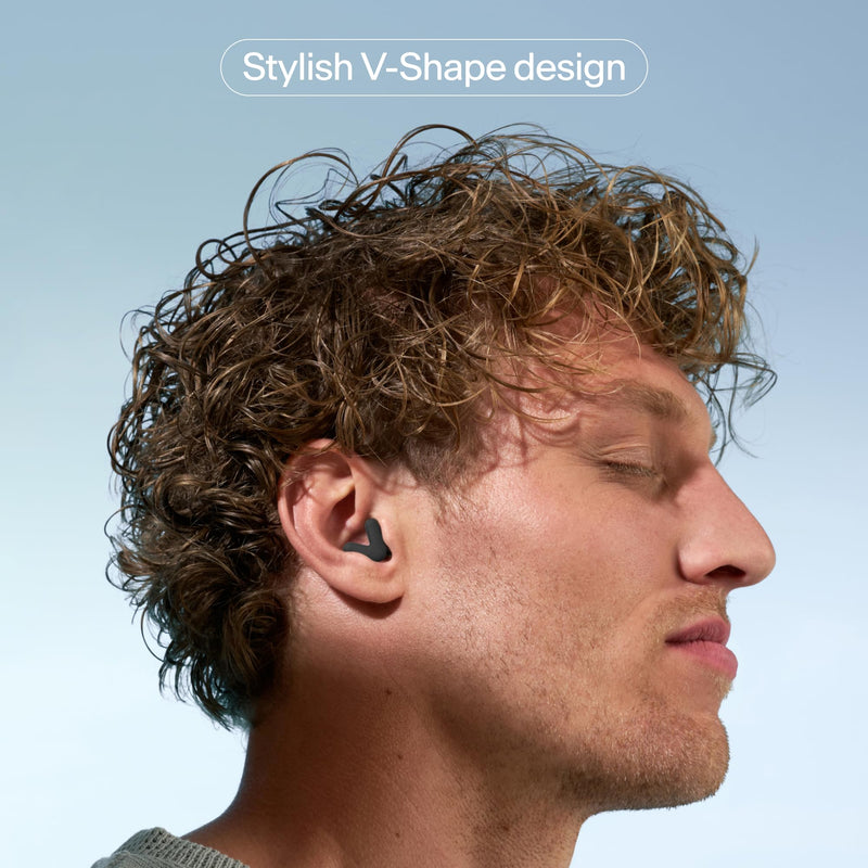 Alpine Silence Earplugs for Sleep, Focus & Travel - V-Shape Snug Fit & Soft Oval Tips – 4 Sizes XS/S/M/L - Comfortable, Reusable Hearing Protection - 22dB – Black