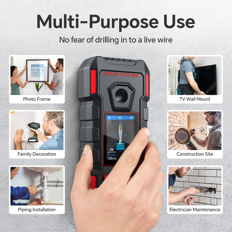 Stud Finder, Rechargeable Stud Finder Wall Scanner with Upgraded Intelligent Chip for Wood Metal Studs AC Wires Joists Pipes, Stud Detector Support HD LCD Display and Voice, Accurate Positioning