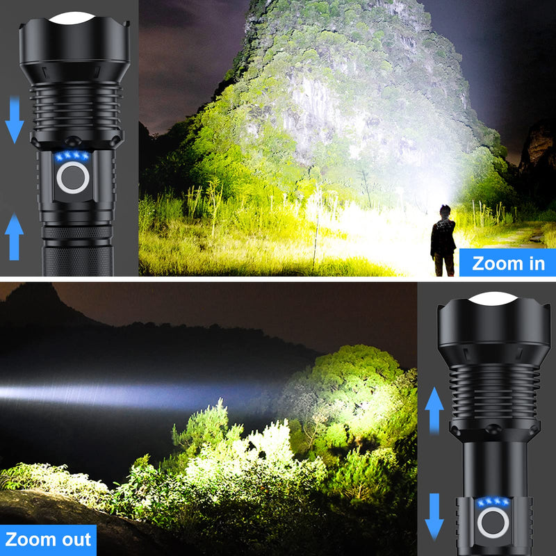 Rechargeable Flashlights 990,000 High Lumens - 2 Pack, Super Bright 12 Hours Long Life LED Flashlight with 5 Modes, High Powered Flash Light for Home, Outdoor Black