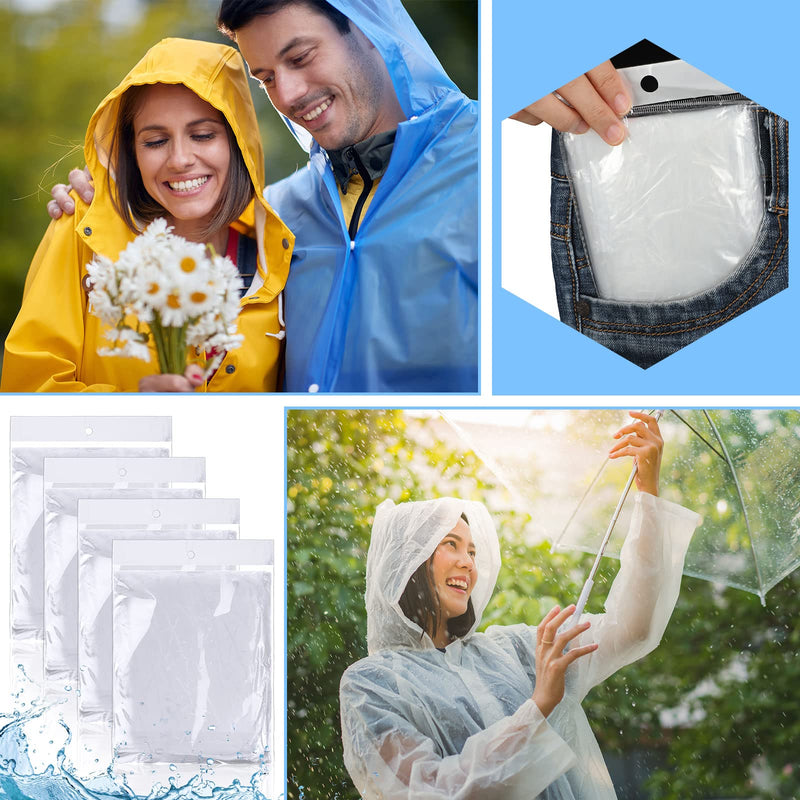 Handepo 100 Pack of Adult Rain Ponchos with Hood Disposable Rain Ponchos Plastic Emergency Raincoat Poncho for Men Women Kids White
