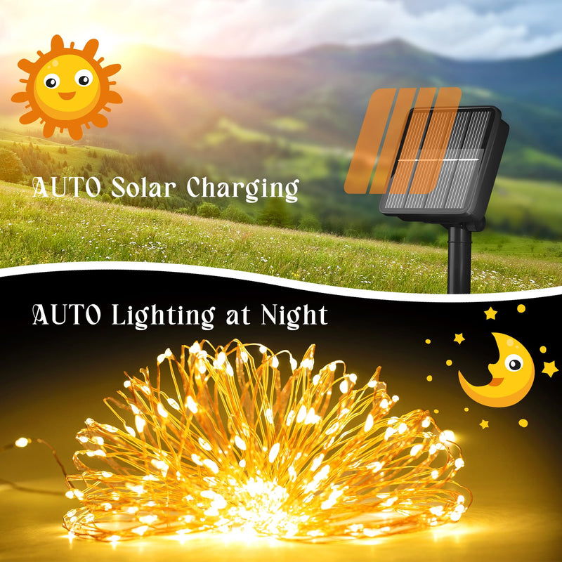 200 LED 72Ft Solar String Lights for Outside, Solar Fairy Lights for Outside Waterproof with 8 Modes, Solar Lights Outdoor for Patio Tree Christmas Party Wedding Decor(Warm White) 1 Pack Warm White