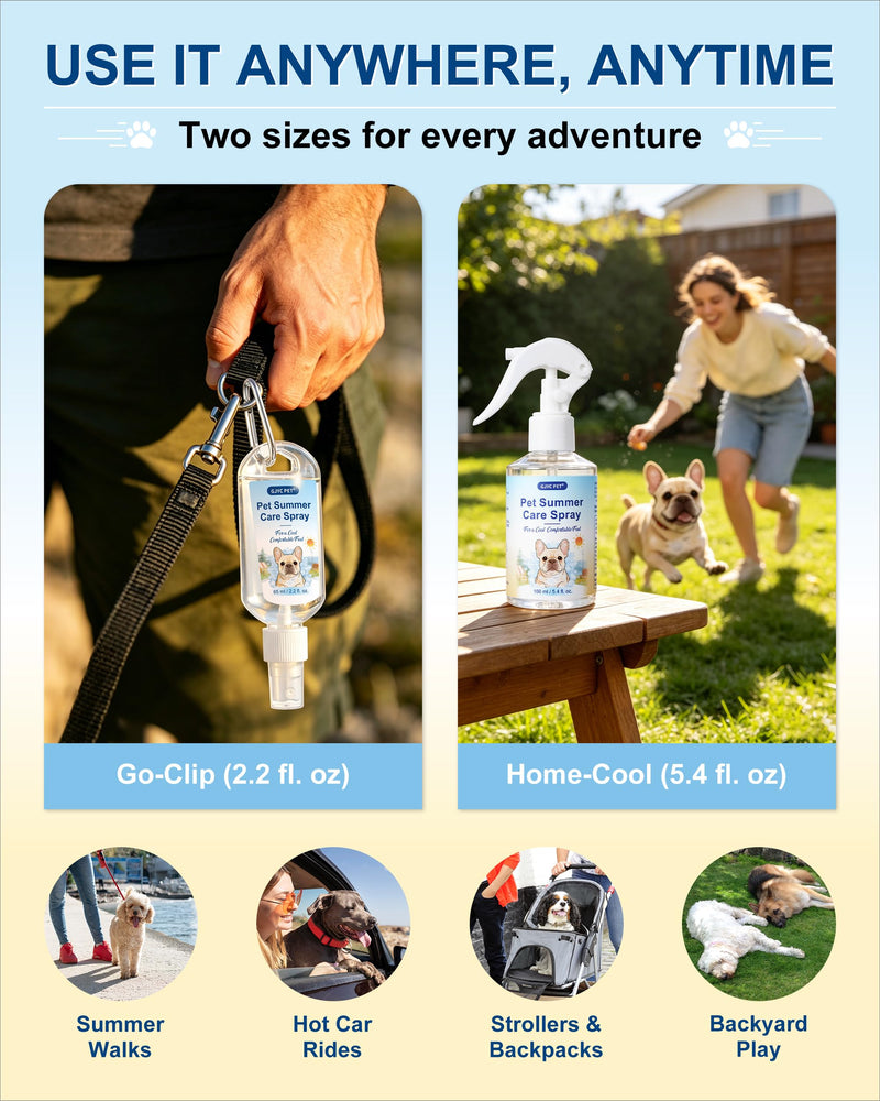 Dog Cooling Spray – Large Capacity Heat Relief for Backyard, Car & Crate – Natural Menthol, Aloe, Oat – Lick-Safe, No Fragrance for Brachycephalic, Double-Coat & Senior Dogs (5.4 fl. oz)