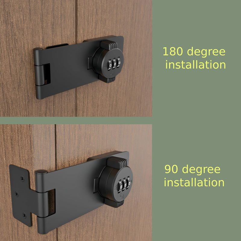Keyless Combination Lock 3-Digit Combination Lock for Doors Twist Knob Hasp Latch Lock with Password Code Zinc Alloy Door Latch for Kitchen Drawers, Cabinets, Cupboard (Black) Black