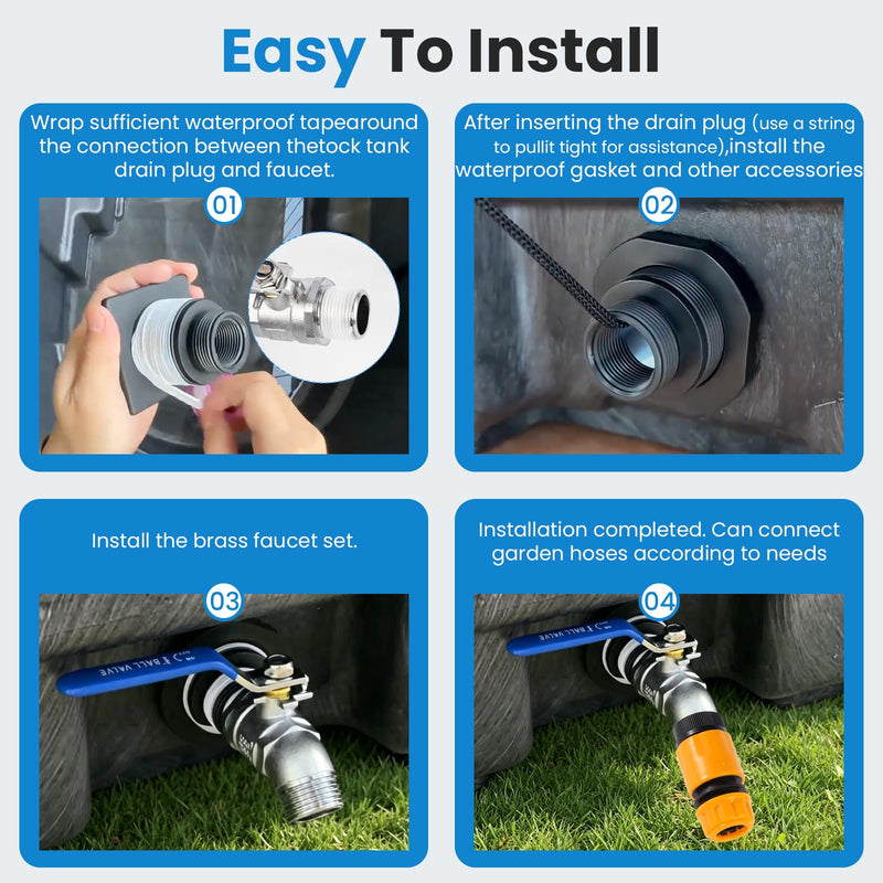 Stock Tank Drain Plug Kit for rubbermaid Commercial 50 70 100 150 300 Gallon Stock Tanks with 3/4" NPT ×3/4" GHT Stainless Hose Faucet Garden Hose Connector