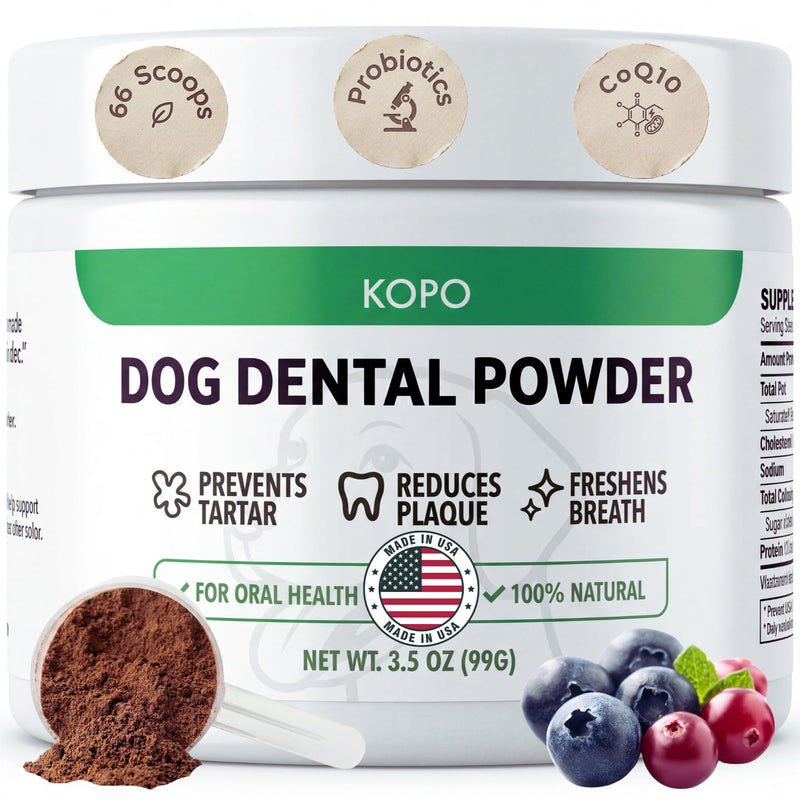 KOPO Dog Dental Powder | Dog Oral Care Supplement | Supports Fresh Breath & Gum Health | Helps Reduce Plaque & Tartar Buildup | Beef Liver Flavor | All Breeds & Sizes