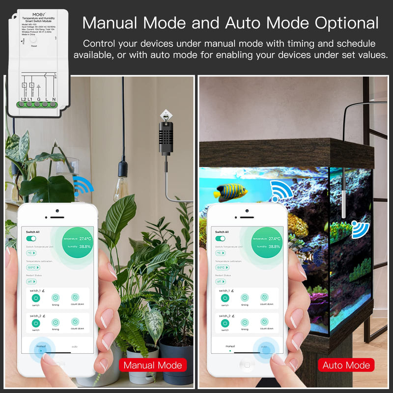 MOES WiFi Smart Temperature Switch Module Sensor with Waterproof Probe, Dual Relay Output Controller, Smart Life Tuya App Remote Control, Programmable Thermostats Kit Works with Alexa Google Assistant Switch Module + Waterproof Temperature Probe
