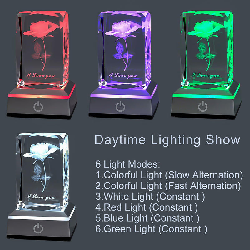hochance 3D Rose Crystal Multicolor Nightlight,I Love You Decolamp,Perfect Valentines Day Gifts Ideas for Her My Girlfriend Wife Mom - Unique Anniversary Birthday Presents A-Rose