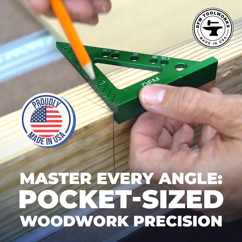 DFM Small Carpenters Work Tools w/Fixed Miter Angle Pin - Precision Woodworking - 3.5" x 3.75" Size for Pocket 1/16" Scribe Holes 5 x 1/4" Pin Holes - Made in USA - English Blue English - Blue