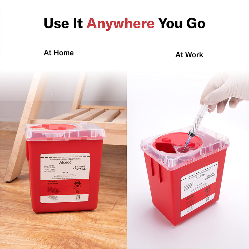 Alcedo Sharps Container for Home and Professional Use 2 Quart (3-Pack), Biohazard Needle and Syringe Disposal, Medical Grade 3