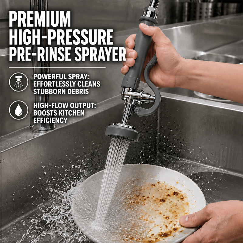 Pre Rinse Sprayer Commercial Sink Sprayer Head, 1.42GPM Restaurant Spray Valve Dish Sprayer Nozzle with Ergonomic Handle, Commercial Faucet Parts for Commercial Kitchen Sink, Chrome Finished(Gray) Gray